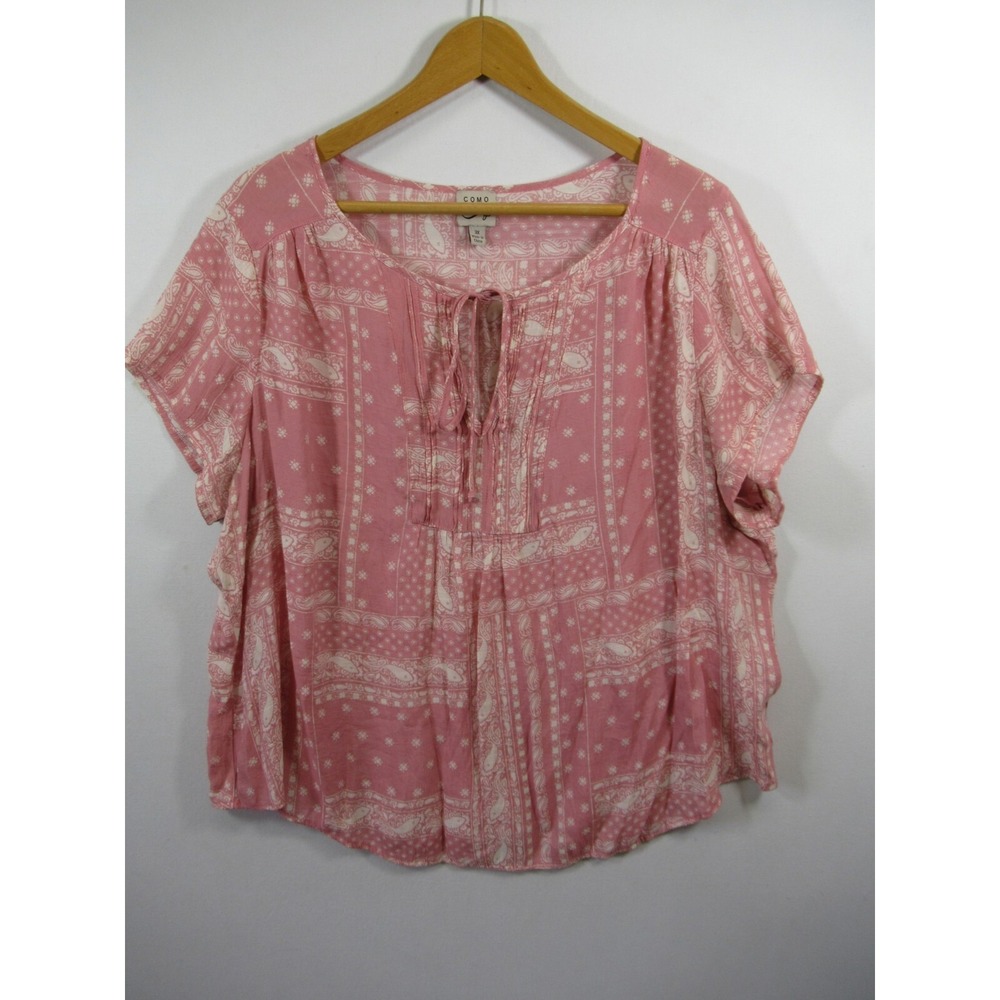 Como Vintage Paisley Peasant Blouse Plus Size 3X Pink Lightweight Short Sleeve